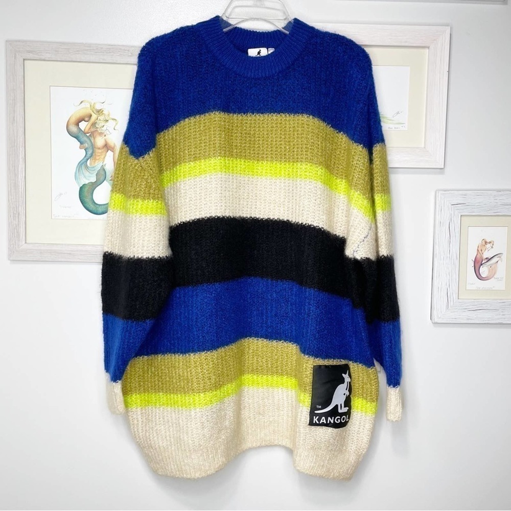 H&m x Kangol Fuzzy Striped Oversized Sweater Size Medium